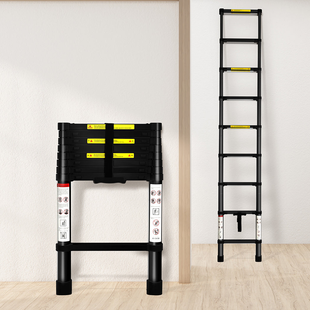 Traderight Multipurpose Aluminium Ladder Telescopic 2.6M Black 2.6 Meter-2006733178764660743