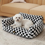 Pawz Pet Bed Plush Checkered Dog Bed Washable Cat Bed - Close-Up Angle
