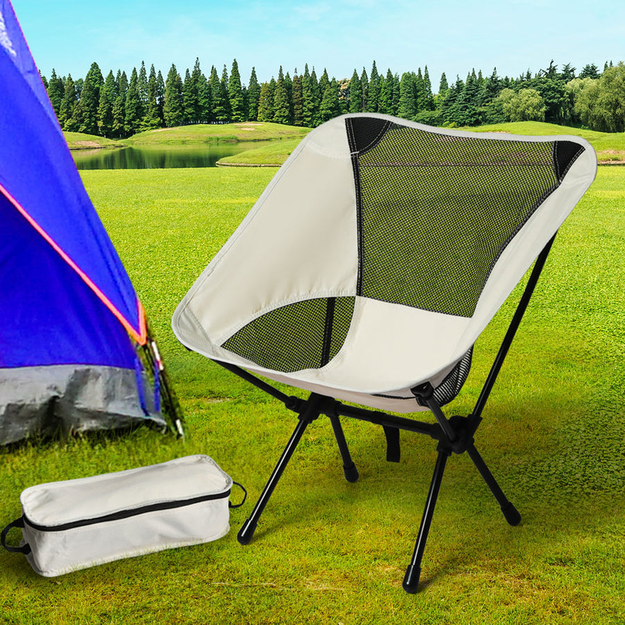 Camping Chair Folding Outdoor Portable Medium Beige-2018816643538489351