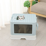 PaWz Foldable Cat Litter Box Tray Enclosed Blue - Close-Up Angle