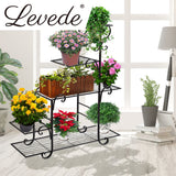 Levede Plant Stand Outdoor Indoor Metal Black - Close-Up Angle