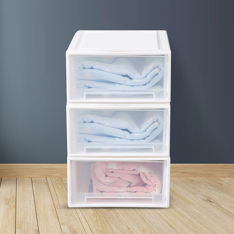 Plastic Storage Box Stackable Containers M 3PK Medium-1954802598393548807
