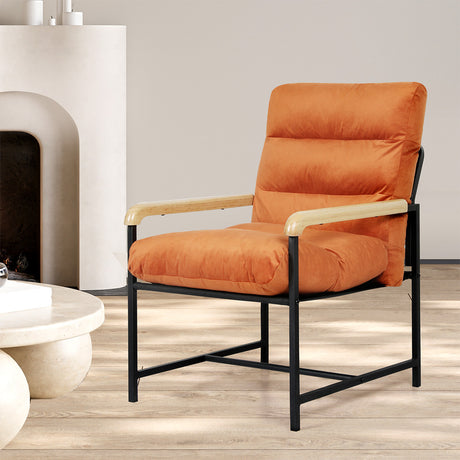 Levede Metal Framed Lounge Chair Velvet in Orange-2018816865723355143
