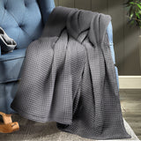 DreamZ Throw Blanket Cotton Waffle Blankets Grey Single - Close-Up Angle