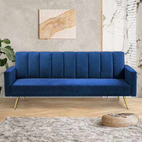 Levede Sofa Bed Convertible Velvet Lounge Recliner Couch Sleeper 3 Seater Blue-1954802342377426951