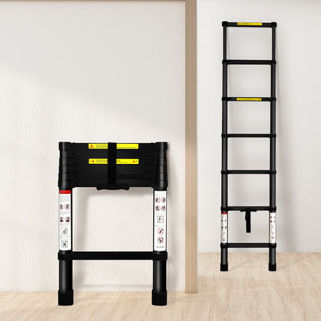 Traderight Multipurpose Aluminium Ladder Telescopic 2M Black 2 Meter-2006733179096010759