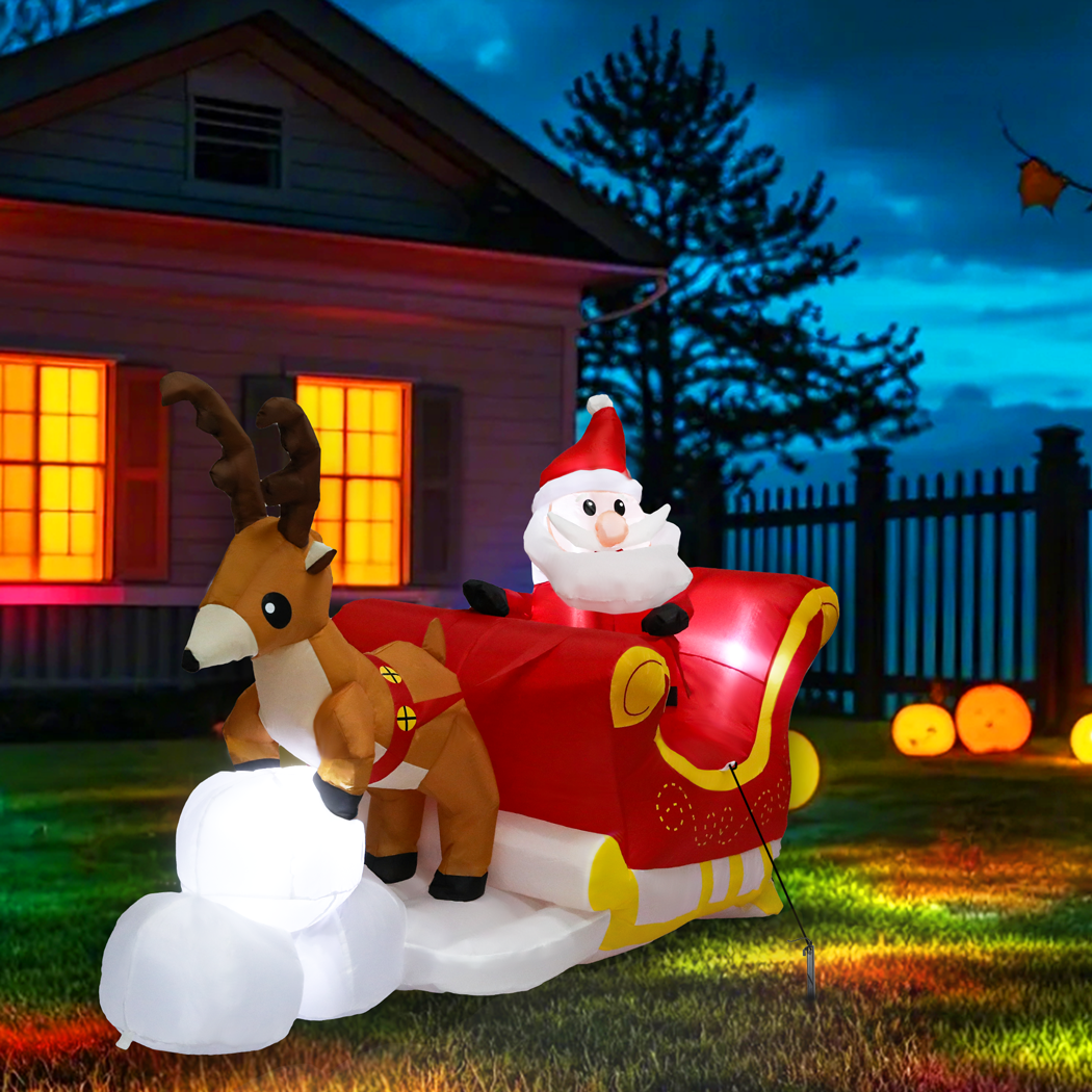 Santaco Christmas Inflatables Outdoor Santa Claus Reindeer Sleigh Lights Decor-2006733374617686023