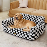 Pawz Pet Bed Plush Checkered Dog Bed Washable Cat Bed - Close-Up Angle