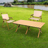 Levede Folding Camping Table Chair Set Oak - Close-Up Angle