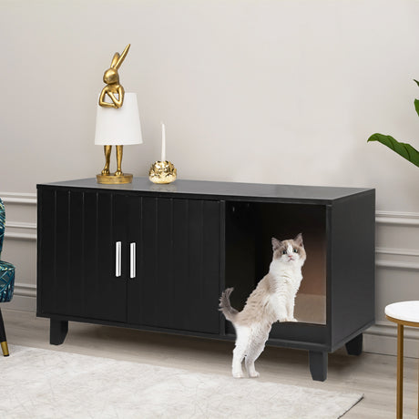 PaWz Enclosed Cat Litter Cabinet Box Black-1954802551970992135