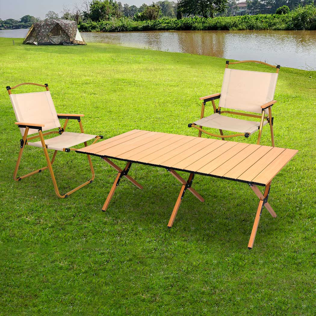 Levede Folding Camping Table Chair Set Oak-2006733114314985479