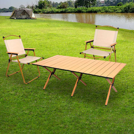 Levede Folding Camping Table Chair Set Oak-2006733114314985479