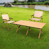 Levede Folding Camping Table Chair Set Oak - Close-Up Angle