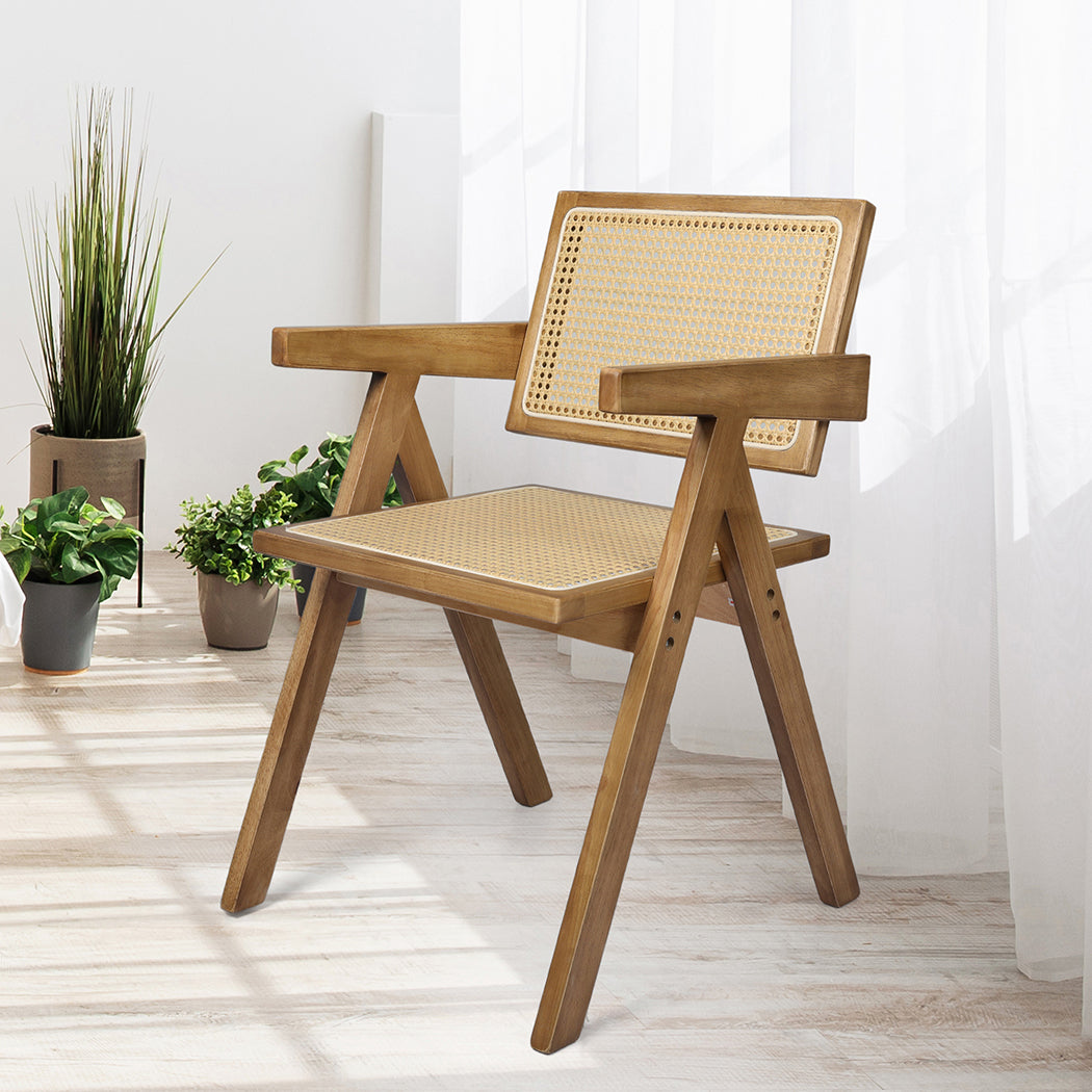 Levede 2x Dining Chair Solid Wood Rattan Natural-2018816910321389572