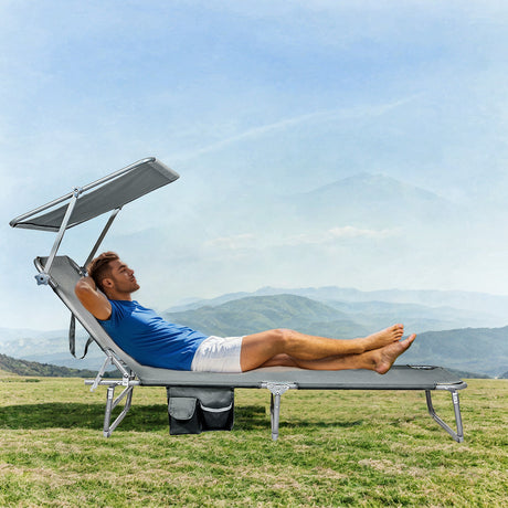 Levede Foldable Lounge Chairs with Canopy Grey-1954802422945812487