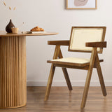 Levede 1x Walnut Wicker Armchair Dining Chair - Rear View