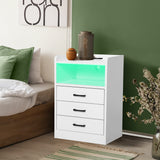 Levede Bedside Table USB Charger Outlet LED White - Rear View