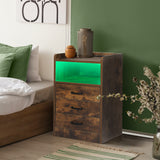 Levede Bedside Table USB Charger Outlet LED Oak - Rear View