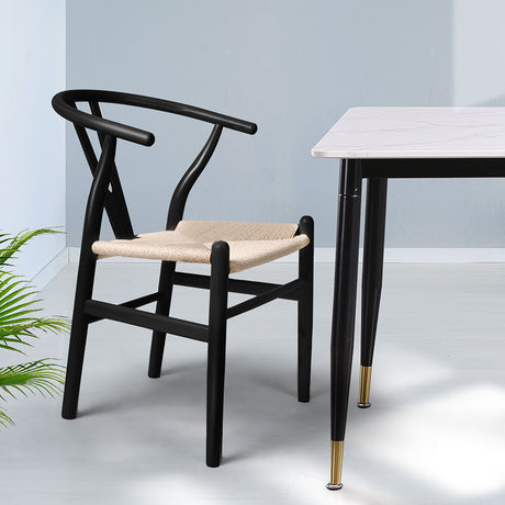 Levede 2x Dining Chairs Wooden Hans Black-2018816937357873159