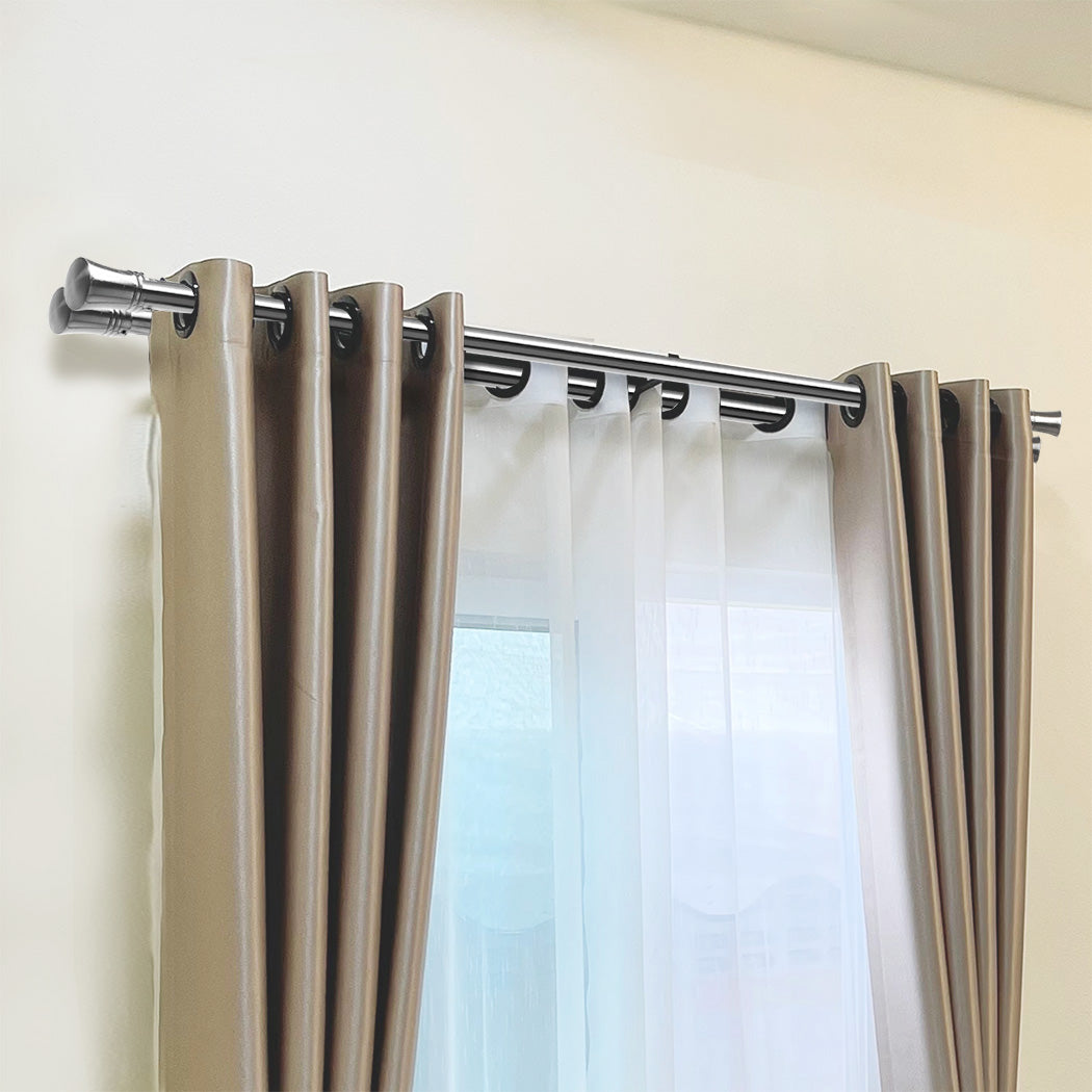 Marlow Silver Double Curtain Rod Steel Pole Pommel Set Extendable Adjustable-2018816758948958215