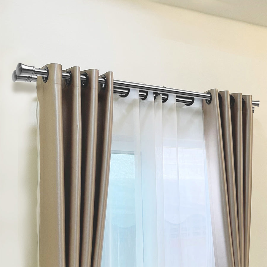 Marlow Silver Double Curtain Rod Steel Pole Pommel Set Extendable Adjustable-2018816758948958215