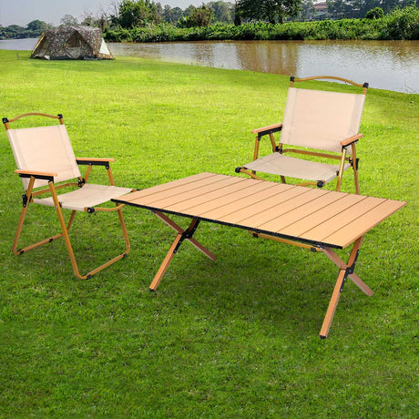 Levede Folding Camping Table Chair Set Oak-2006733114126241799