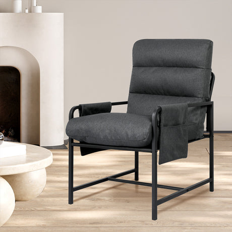 Levede Metal Framed Lounge Chair Linen in Dark Grey-2018816855514419202