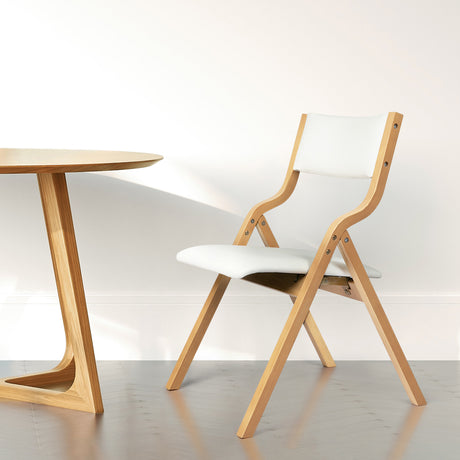 Levede 2x Dining Chairs Foldable PU Beige-2006733273778229255