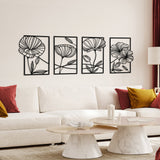 Yezi Metal Wall Art 4Pcs Floral Minimalist Line Decor - Close-Up Angle