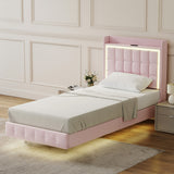 Levede Single Floating Bed Frame LED Headboard USB Pink - Close-Up Angle