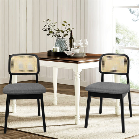Levede 2x Dining Chair Wood Rattan Armless Black-2006732686818938887