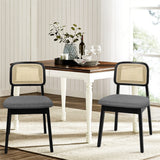 Levede 2x Dining Chair Wood Rattan Armless Black - Close-Up Angle