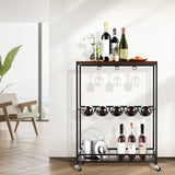 Levede Wooden Bar Cart Drinks Trolley 3 Tire - Close-Up Angle