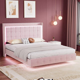 Levede King Floating Bed Frame LED Headboard USB Pink - Close-Up Angle