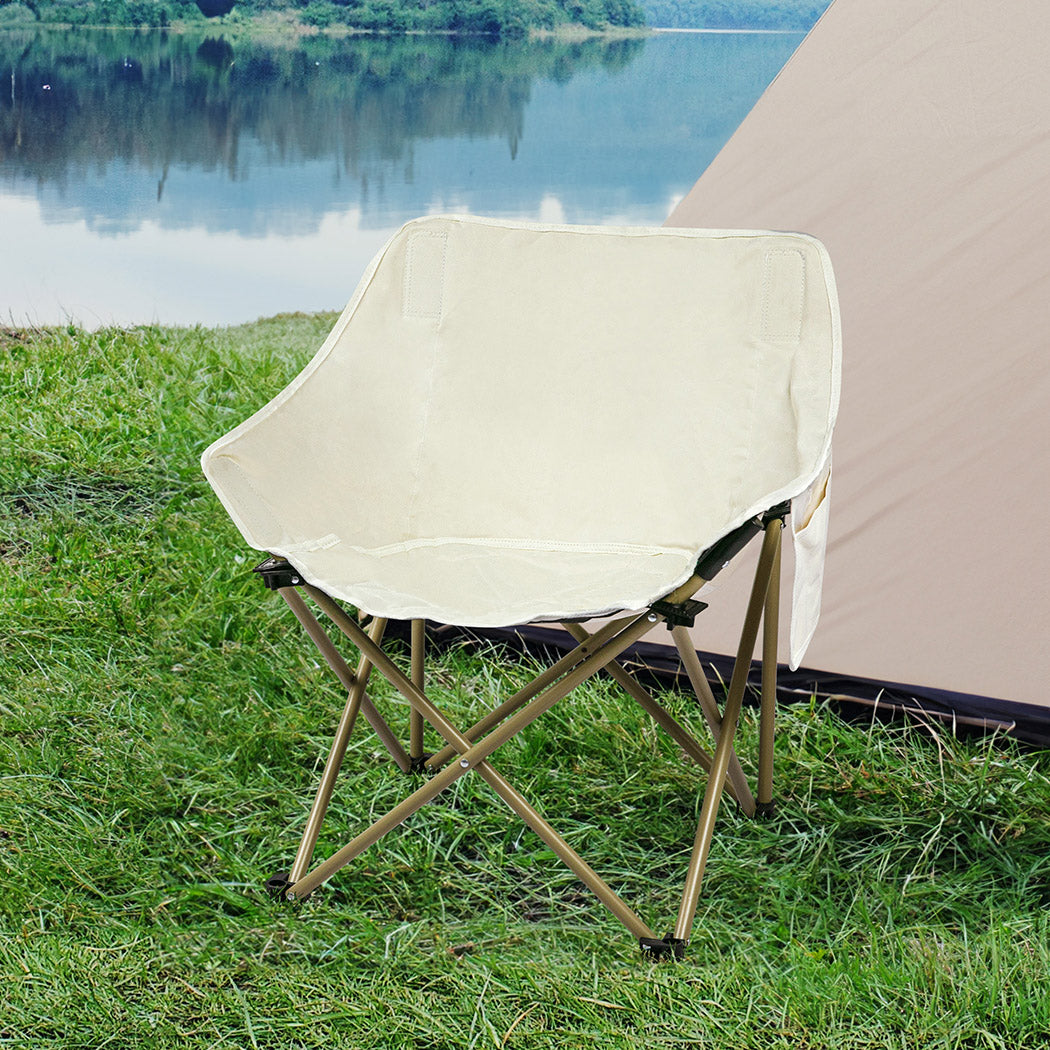 Levede Folding Camping Moon Chair Lightweight Beige-1954802887318179847