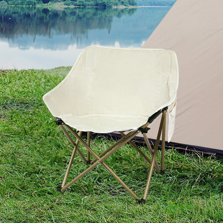 Levede Folding Camping Moon Chair Lightweight Beige-1954802887318179847