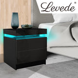 Levede Bedside Tables Side Table 2 Drawers Black - Close-Up Angle