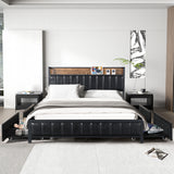Levede Queen Bed Frame PU 4 Drawer USB Charge - Close-Up Angle