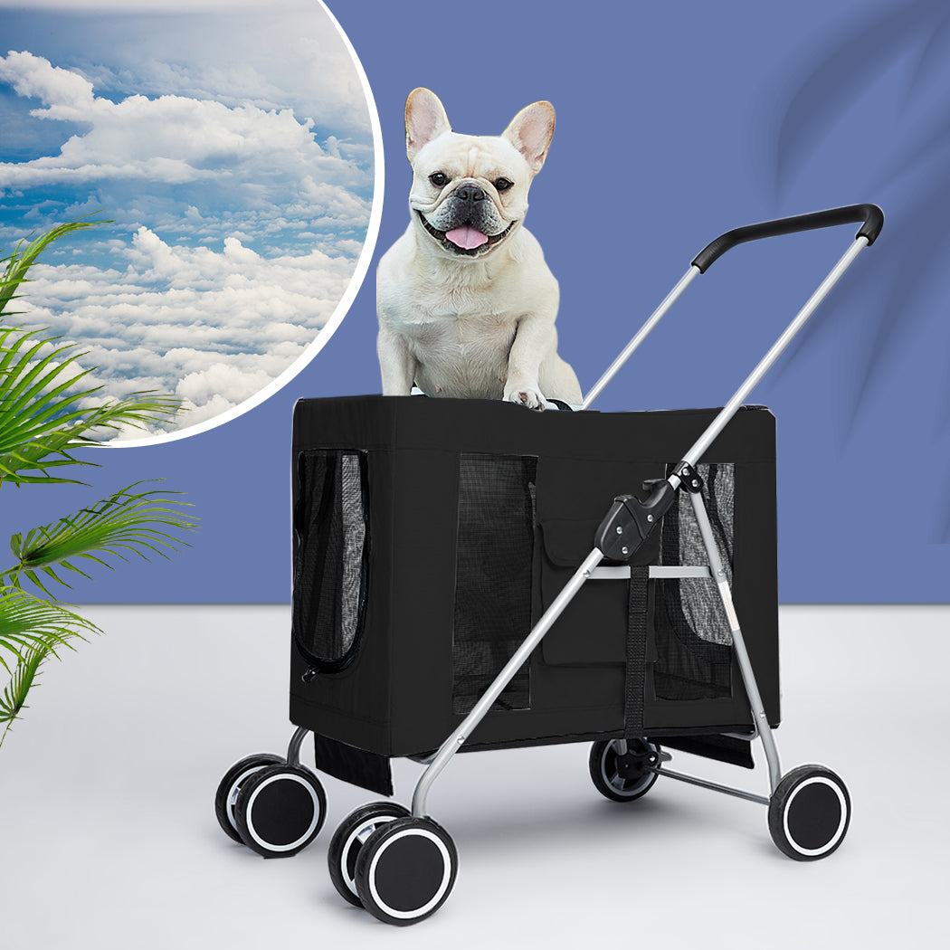 PaWz Pet Stroller Dog Cat Cage Carrier Black-2006733132585373702