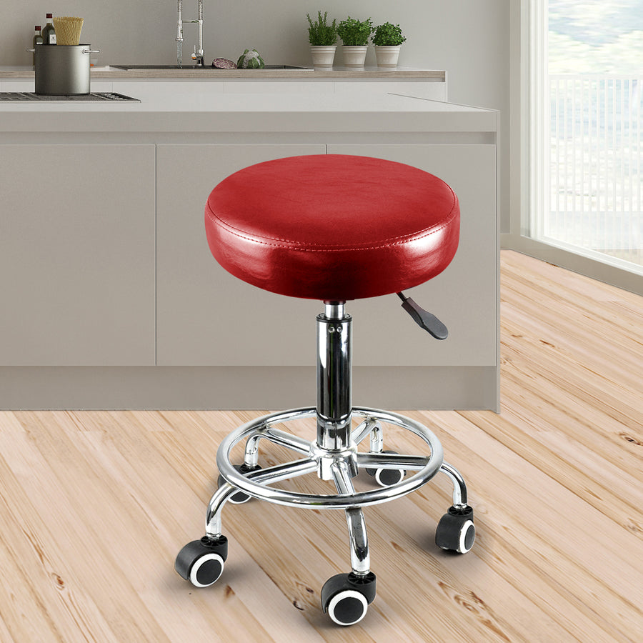 Levede Salon Stool Swivel Barber Stools Red-2018816712337657863