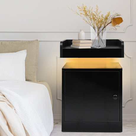 Levede Bedside Table USB Charger Outlet RGB Black-2006732841714585606