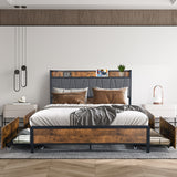 Levede Queen Bed Frame Soft Storage Drawers Headboard USB Charge - Close-Up Angle