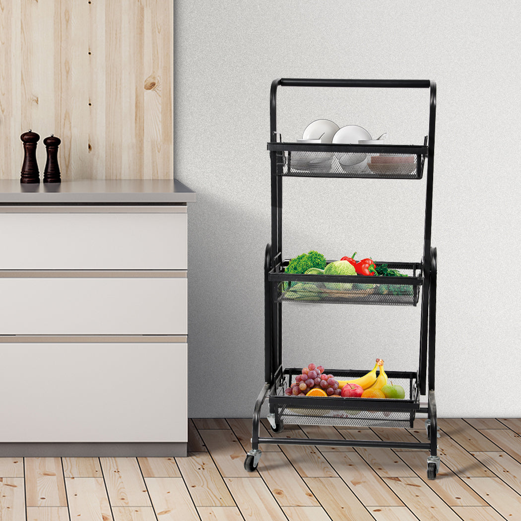 Levede 3 Tier Kitchen Trolley Cart Swivel Black Colour-2018816800040554503