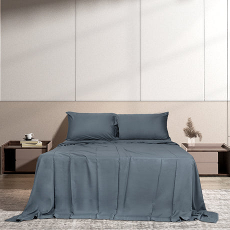 Dreamz 4pcs Double Size 100% Bamboo Bed Sheet Set in Charcoal Colour-1954802918817402887
