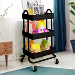 Levede 3 Tiers Kitchen Trolley Cart Black-2018816732868775942