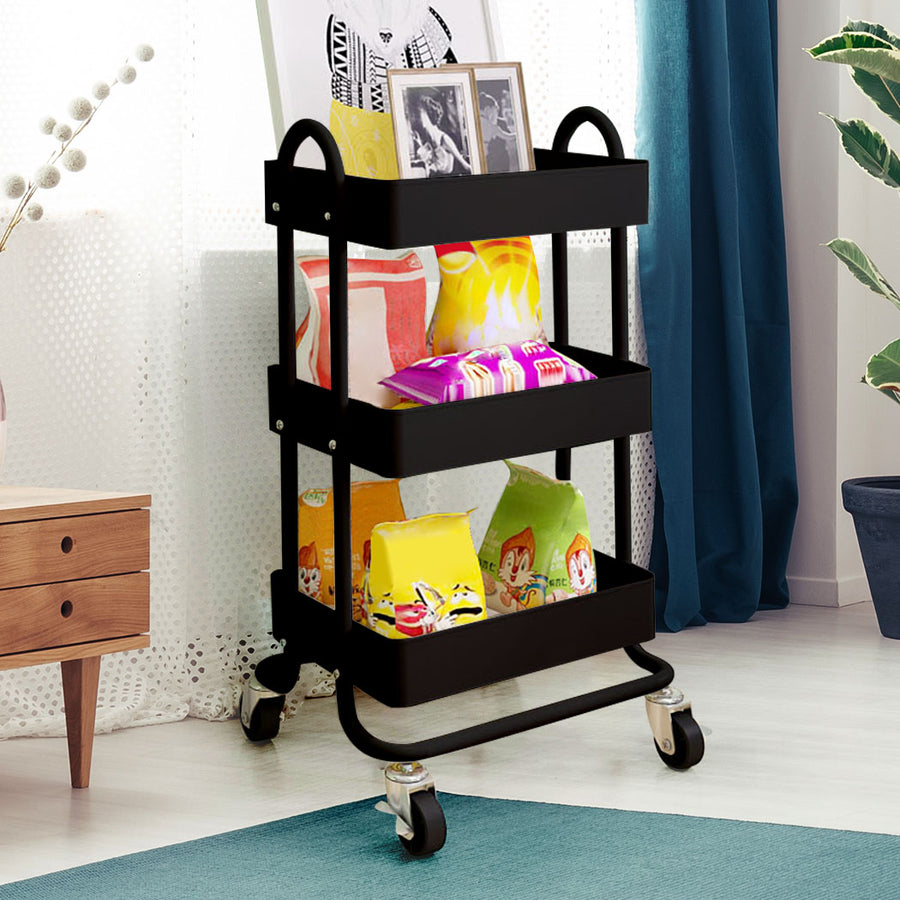 Levede 3 Tiers Kitchen Trolley Cart Black-2018816732868775942