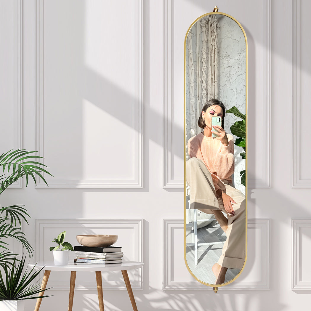 Yezi 360? Swivel Wall Mirrors 140cm x35cm Oval Shape Gold Frame-2006733285534863367