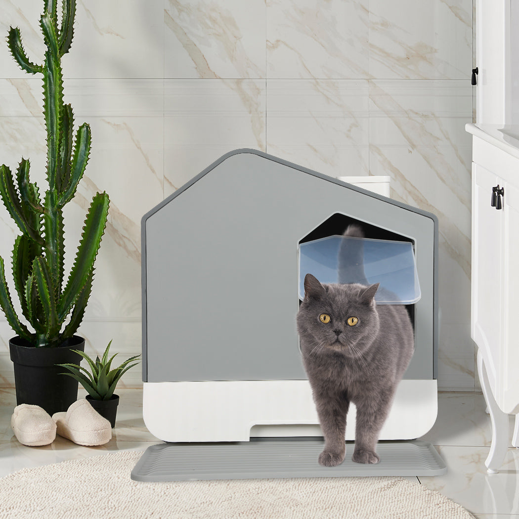 PaWz Fully Enclosed Cat Litter Box Mat Grey-2018816683988357127