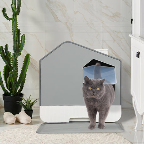 PaWz Fully Enclosed Cat Litter Box Mat Grey-2018816683988357127