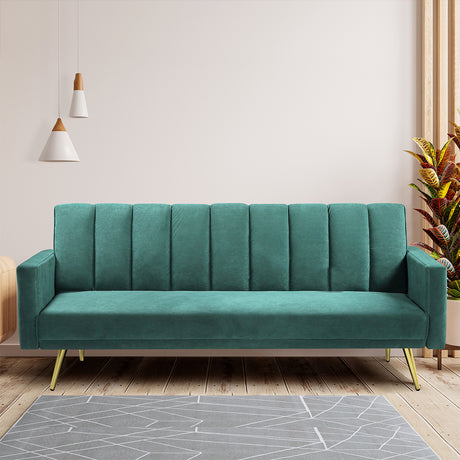 Levede Sofa Bed Convertible Velvet Lounge Recliner Couch Sleeper 3 Seater Green-1954802342541004807